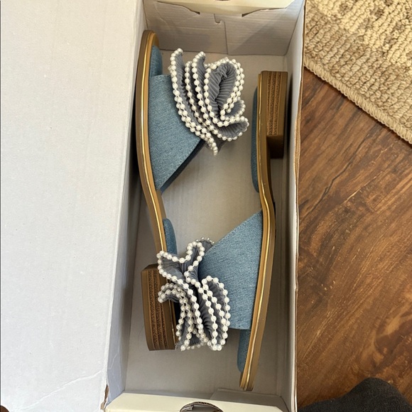 Cato Blue Sandals with Bow and Pearl Accents - Picture 7 of 8